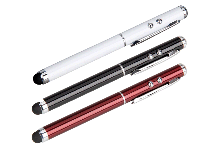 Få 1 eller 3 stk. 4-i-1 touchpenne med lygte, laser og kuglepen4 