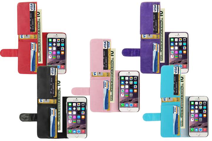 Beskyt din iPhone 5/5S, 6/6S eller 6 plus/6 plus S med et dobbelt flip cover med endnu mere plads til kreditkort og sedler!1 