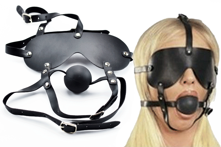 Sort gag ball med PU læder straps og sort maske til frække dominanslege1 