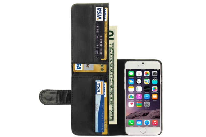 Beskyt din iPhone 5/5S, 6/6S eller 6 plus/6 plus S med et dobbelt flip cover med endnu mere plads til kreditkort og sedler!2 