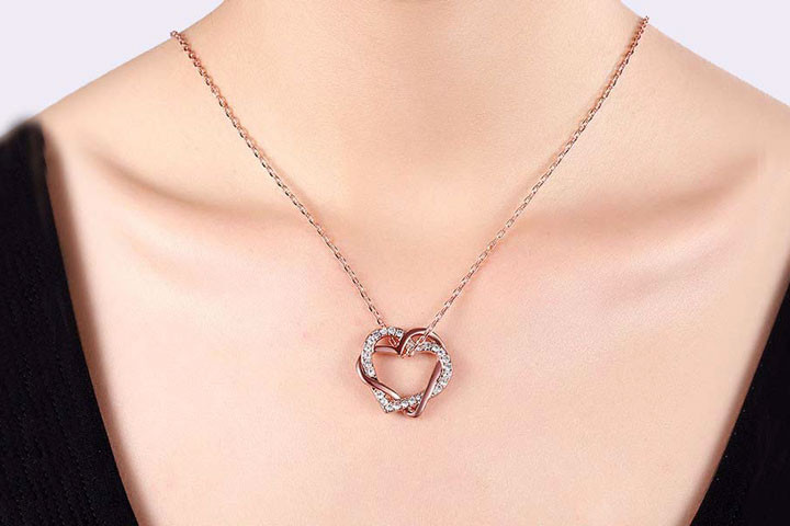Hjerte halskæde i sølv eller rosa guld 3 