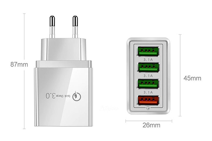 Spar tid med hurtig opladning – 4 USB-porte og Quick Charge 3.0 i én praktisk oplader!2 
