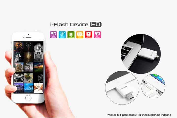 Frigiv plads på din iPhone med en iFlash Drive enhed på 16, 32 eller 64 GB2 