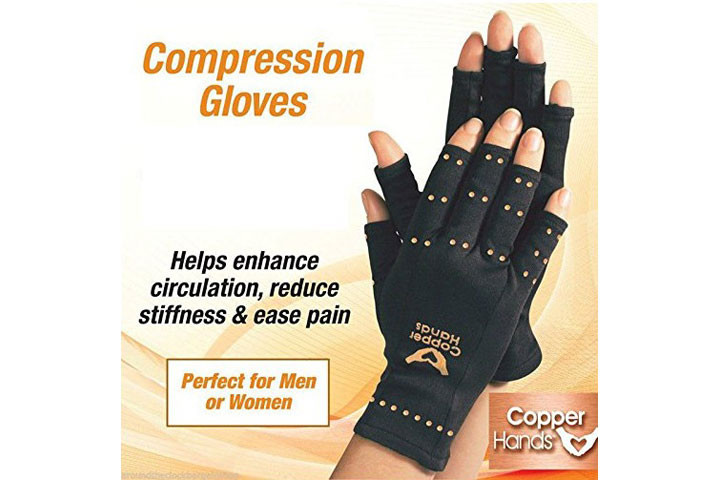 Kobber handsker mod gigt, der med kompression og kobberstykker afhjælper gigtsmerter 2 