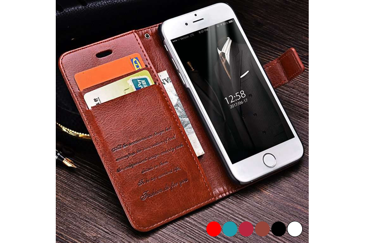PU lædercover til iPhone eller Samsung med ståfunktion - mobilcover og pung i én1 