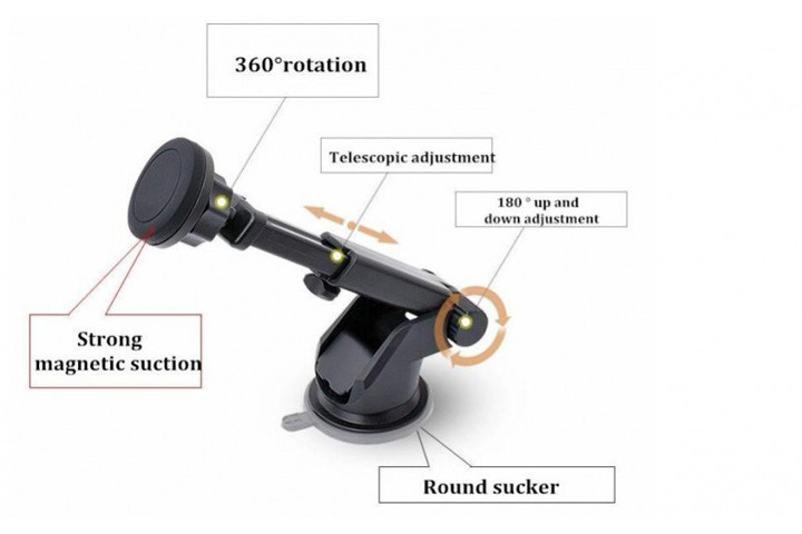 Magnetisk mobilholder med langt skaft og sugekop - perfekt til bilen 6 