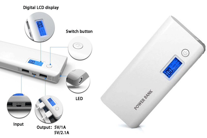 Vær altid fuld opladt på farten med en praktisk powerbank med display på 20.000 mAh2 