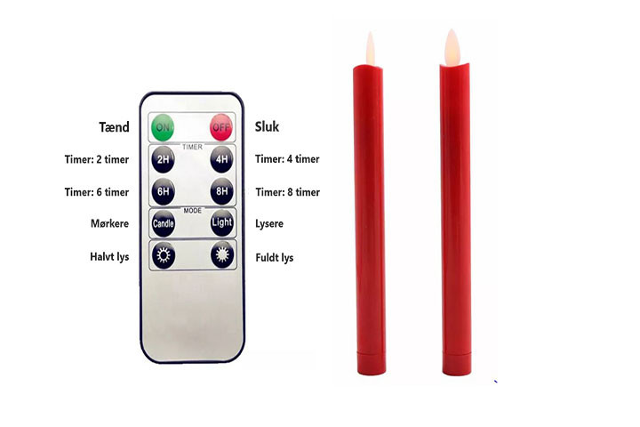 LED kronelys med autentisk flamme i hvide eller røde inkl. fjernbetjening 3 