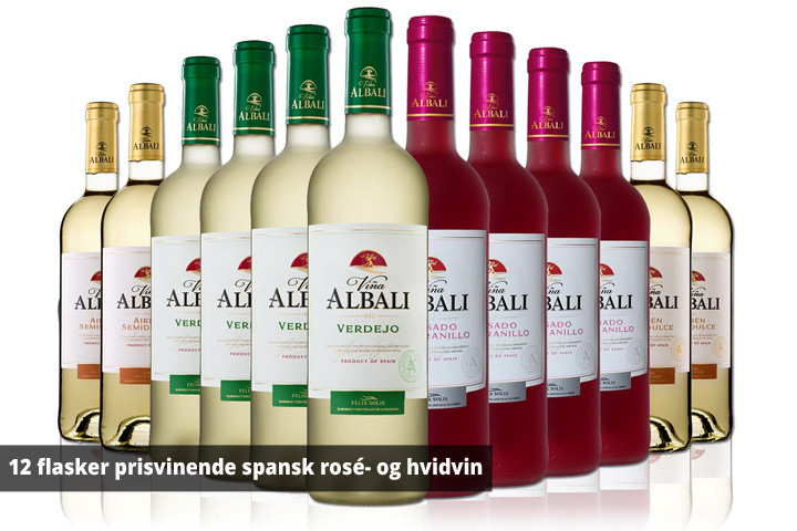 12 flasker prisvinende spansk rosé- og hvidvin. Du får 3 forskellige slags vin i en pakke. 1 