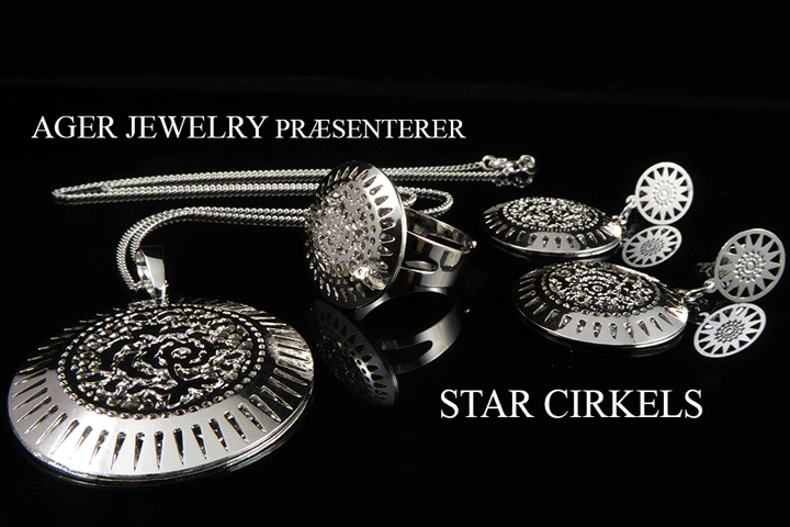 Elegant Star Cirkles smykkesæt bestående af halskæde med vedhæng, ørehængere samt ring1 