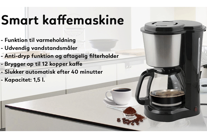 Kaffemaskine, der kan brygge op til 12 kopper filterkaffe1 