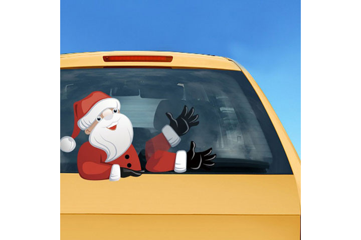 Glad og hyggelig julemand til bagruden, der vinker når du bruger vinduesviskeren2 
