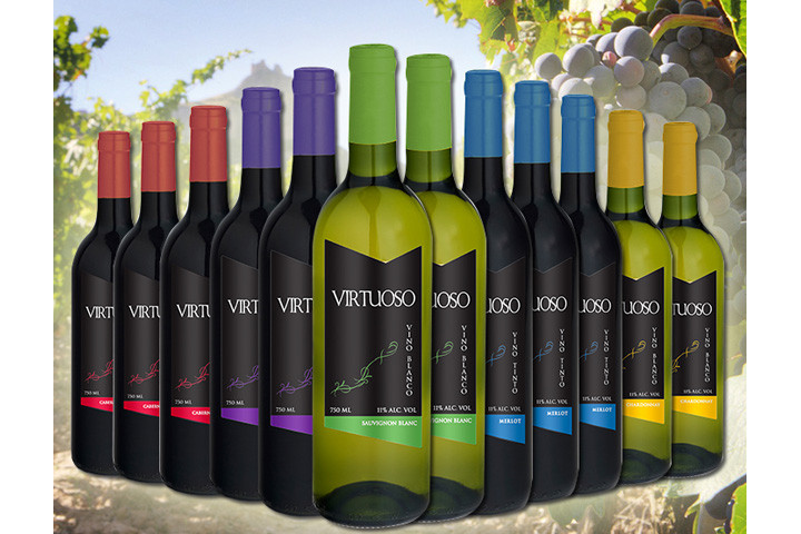 Virtuoso vin miks med 5 forskellige slags rød- og hvidvin. Du får 12 flasker i alt. 7 