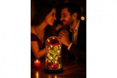 Evighedsrose i Glas med LED-lys 